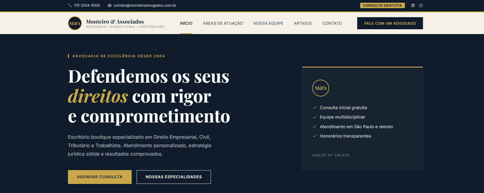 Monteiro Advocacia — site criado pela DevGentil